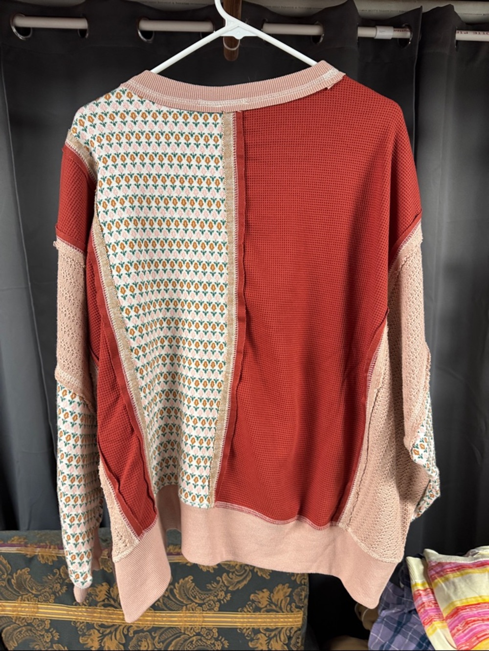 POL Patchwork Pullover Sweatshirt in Rust, Blush & Floral - Picture 5 of 5